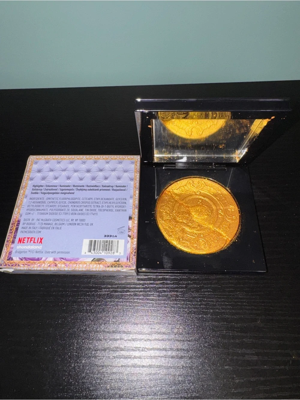 Pat McGrath Labs Bridgerton Collab Gold Face Powder Compact with Decorative Box